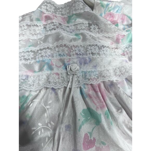 Vanity Fair Vintage Ivory White And Pink Floral Lacy Sleeveless NightGown Size M - Picture 6 of 12